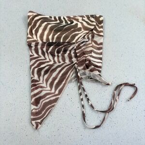 See You Monday Womens XS Zebra Print Mesh Ruched Handkerchief Tube Top Brown NEW
